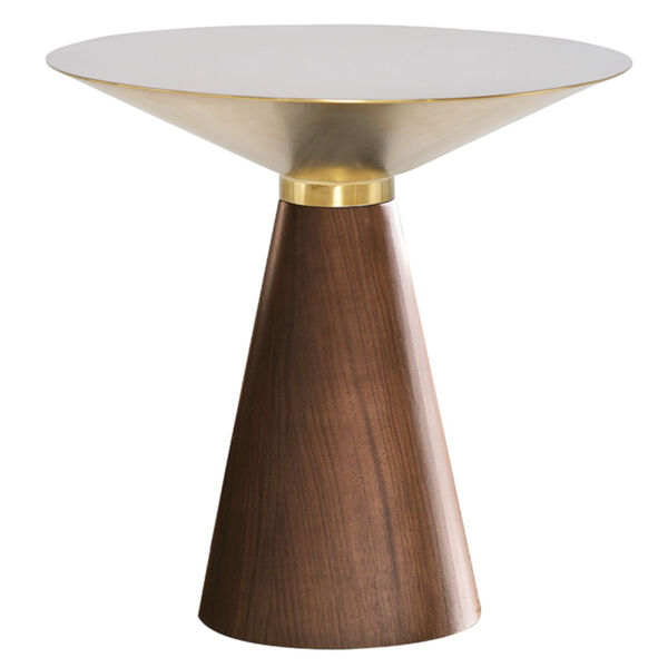 Iris Gold and Walnut Round Side Table, image 1