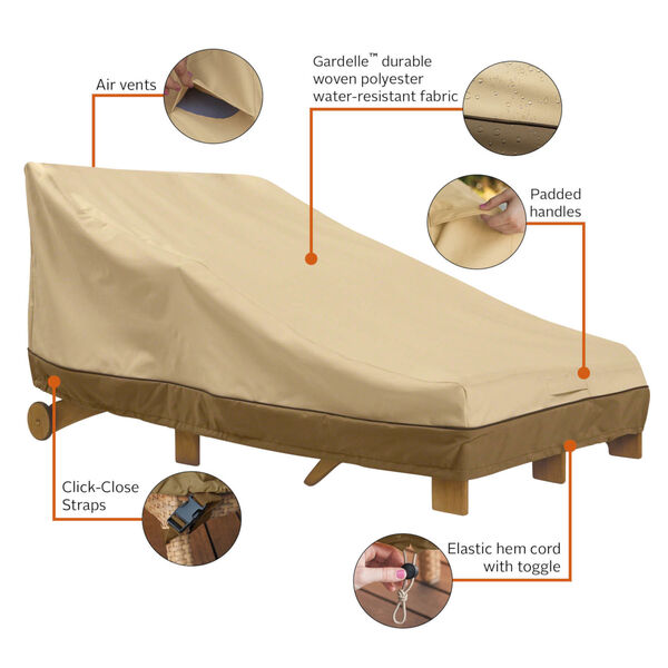 Ash Beige and Brown 80-Inch Double Wide Patio Chaise Lounge Cover, image 2