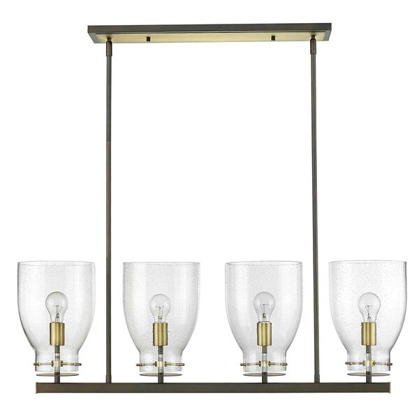 Shelby Oil Rubbed Bronze and Antique Brass Four-Light Linear Chandelier with Clear Seedy Glass, image 2