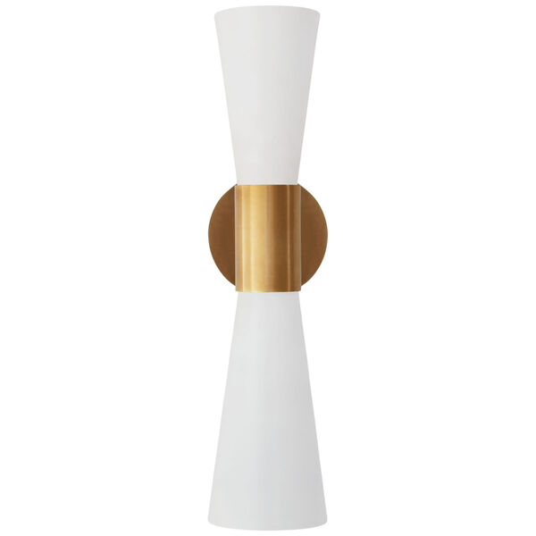 Clarkson Medium Narrow Sconce in Hand-Rubbed Antique Brass and White by AERIN, image 1