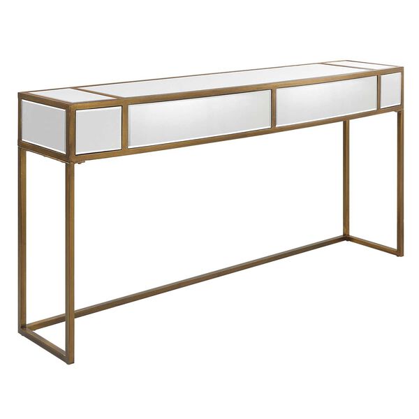 Reflect Brushed Gold Mirrored Console Table, image 1