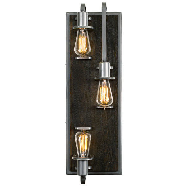 Lofty Steel and Faux Zebrawood Three Light Wall Sconce, image 1