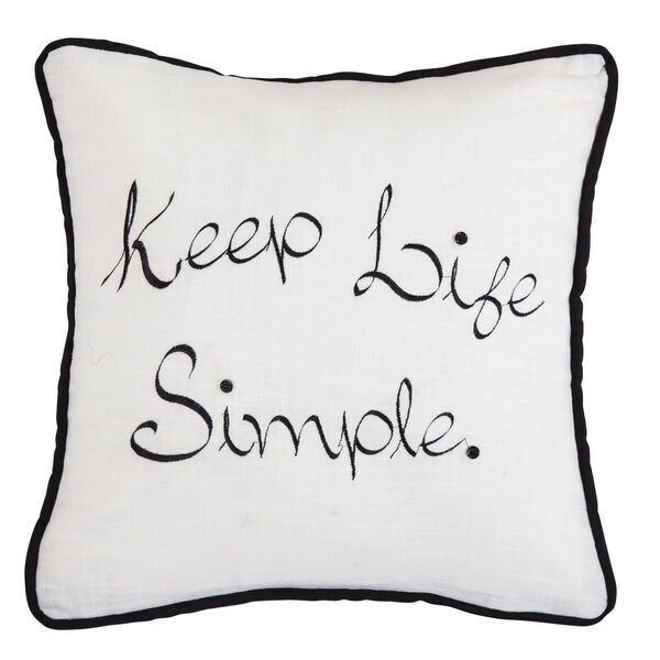 Blackberry White and Black 18 In. X 18 In. Keep Life Simple Embroidery Throw Pillow, image 1
