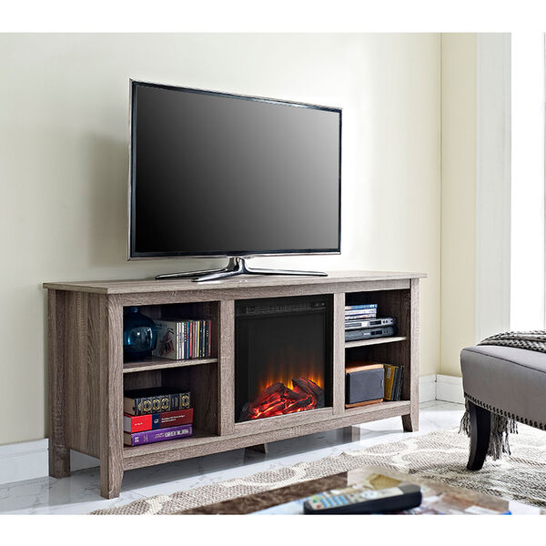 58-inch Driftwood TV Stand with Fireplace Insert, image 1