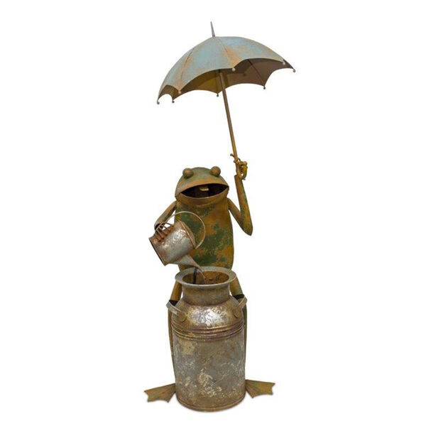 Multicolour Iron Frog with Umbrella Fountain, image 1