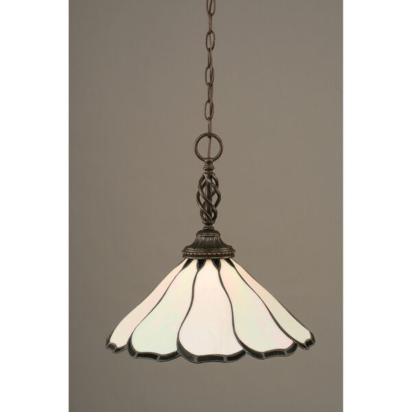 Elegante Dark Granite One-Light Pendant with Pearl Flair Tiffany Glass, image 1