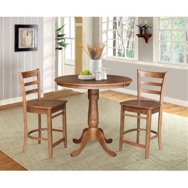 Emily Distressed Oak 36-Inch Round Extension Dining Table with Two Stool, image 3