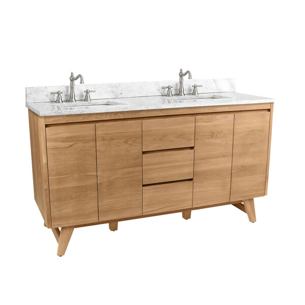 Coventry 61 inch Vanity in Natural Teak with Carrara White Top, image 2