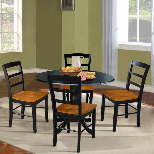 Black 42-Inch Dual Drop Leaf Dining Table with Black and Cherry Four Ladder Back Dining Chair, Five-Piece, image 2