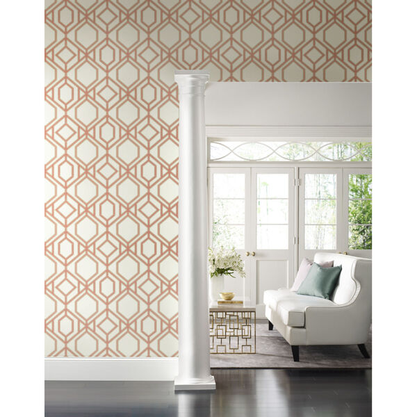 Tropics Coral Sawgrass Trellis Pre Pasted Wallpaper - SAMPLE SWATCH ONLY, image 1