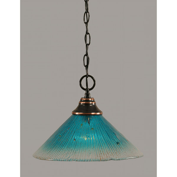 Any Black Copper 12-Inch One-Light Pendant with Teal Crystal Glass, image 1