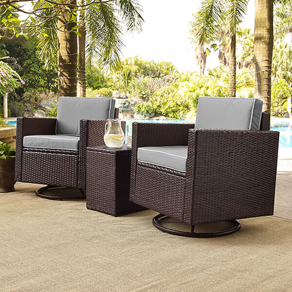 Crosley Furniture Palm Harbor 3 Piece, 4 Piece Patio Furniture Conversation Set Wicker With Swivel Chairs