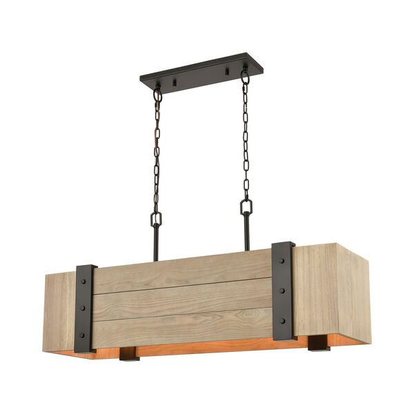 Wooden Crate Oil Rubbed Bronze and Natural Wood Five-Light Island Chandelier, image 1