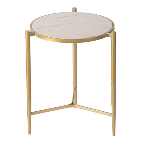Gold Gold and White Marble End Table, image 1