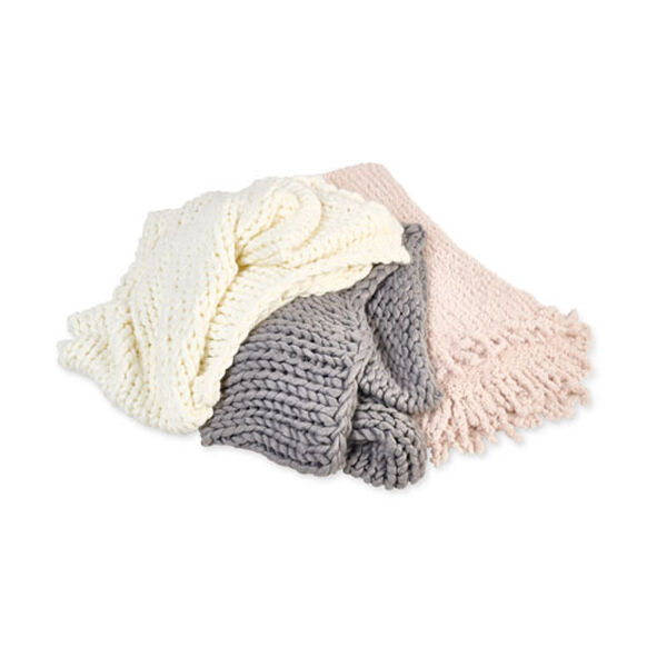 Knit Faux Fur Throw Blanket Pink , image 5