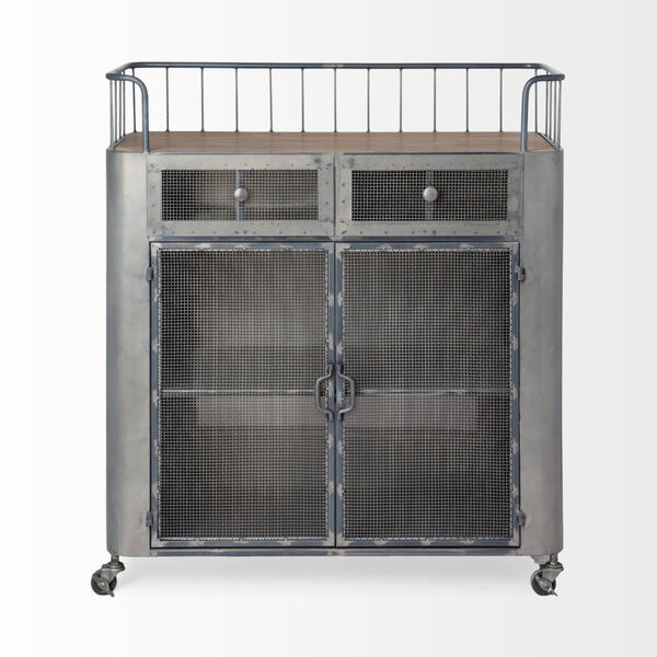 Udo Gray Bar Cart with Two Door and Two Drawer, image 2