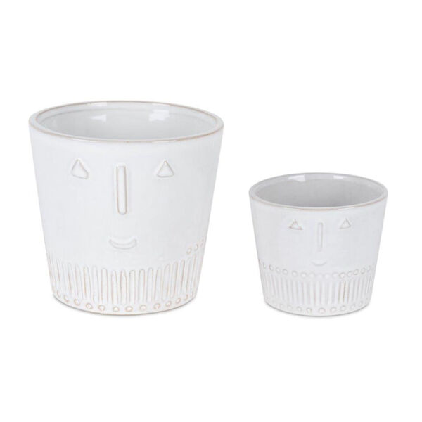 White Porcelain Smiling Face Pot , Set of Two, image 1