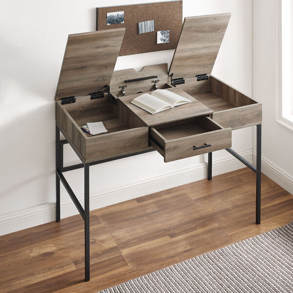 Lilian Gray Wash Lift-Top Single Drawer Computer Desk with Tablet Holder, image 3