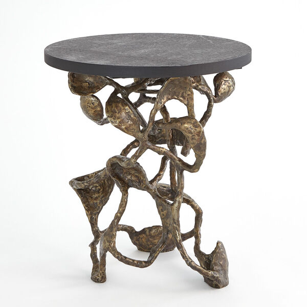 Bronze and Black Round Drift Table with Marble Top, image 2