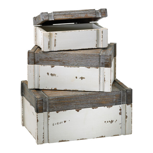 Alder Distressed White and Gray Box, Set of Three, image 1
