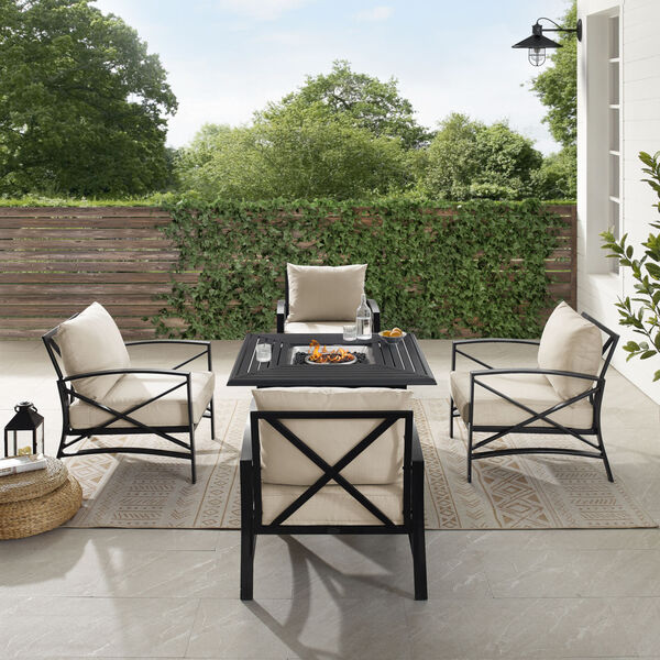Kaplan Oatmeal and Oil Rubbed Bronze Outdoor Conversation Set with Fire Table, 5 Piece, image 1