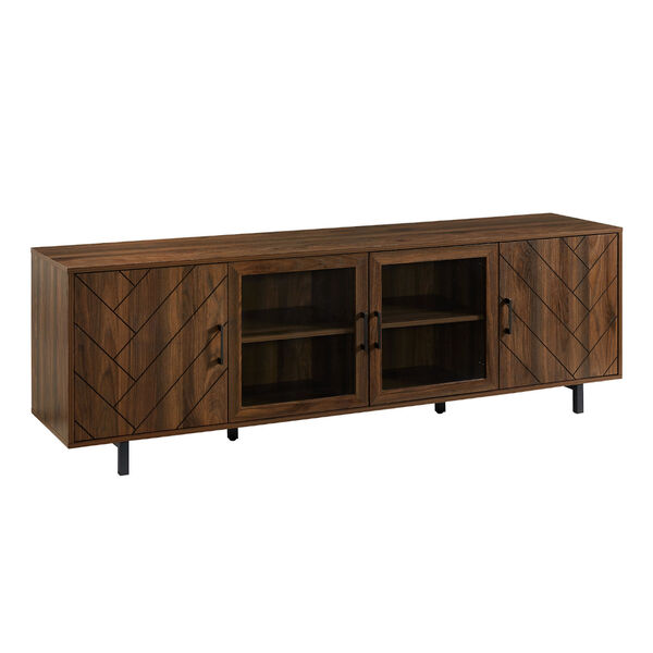 Dark Walnut TV Stand with Four Grooved Doors, image 1