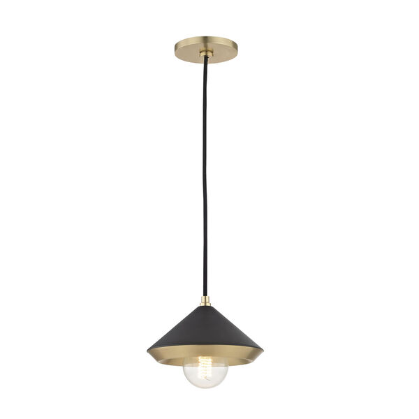 Marnie Aged Brass 8-Inch One-Light Mini Pendant with Black Shade, image 1