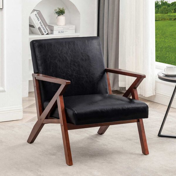 Take A Seat Black Faux Leather Espresso Cliff Accent Chair, image 2