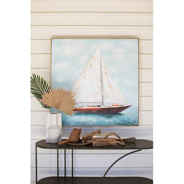 Transparent Framed Sailboat Oil Painting, image 1