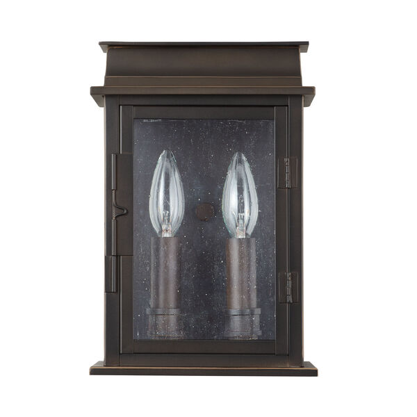 Bolton Oiled Bronze Two-Light Outdoor Wall Mount with Antiqued Glass, image 1