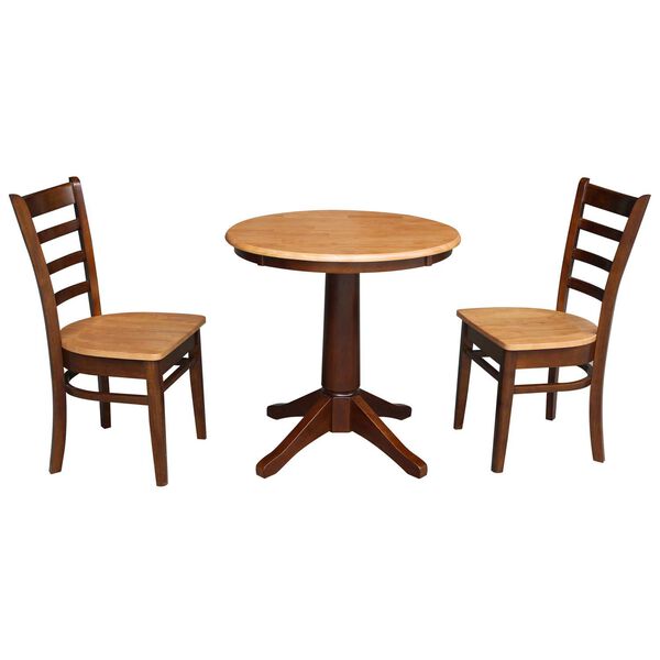 Cinnamon and Espresso 30-Inch Round Top Pedestal Dining Table with Emily Chairs, 3-Piece, image 1