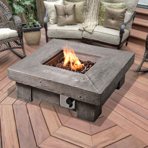 Brown Outdoor Retro Look Square Propane Gas Fire Pit, image 4