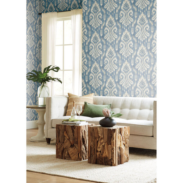 Tropics Blue Hawthorne Ikat Pre Pasted Wallpaper - SAMPLE SWATCH ONLY, image 1