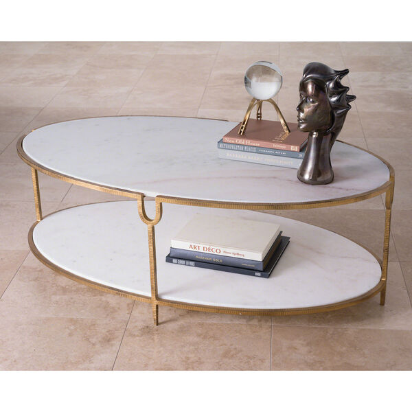 Iron and Stone Oval Coffee Table, image 1