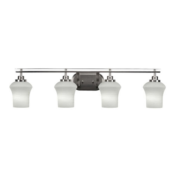 Odyssey Brushed Nickel Four-Light Bath Vanity with Six-Inch White Linen Glass, image 1