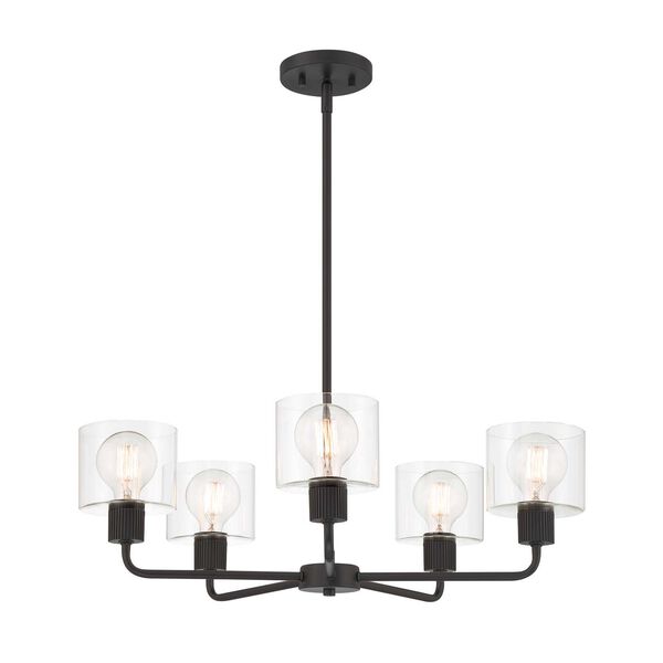 Vibrato Matte Black Five-Light Chandelier with Clear Glass Shades, image 1