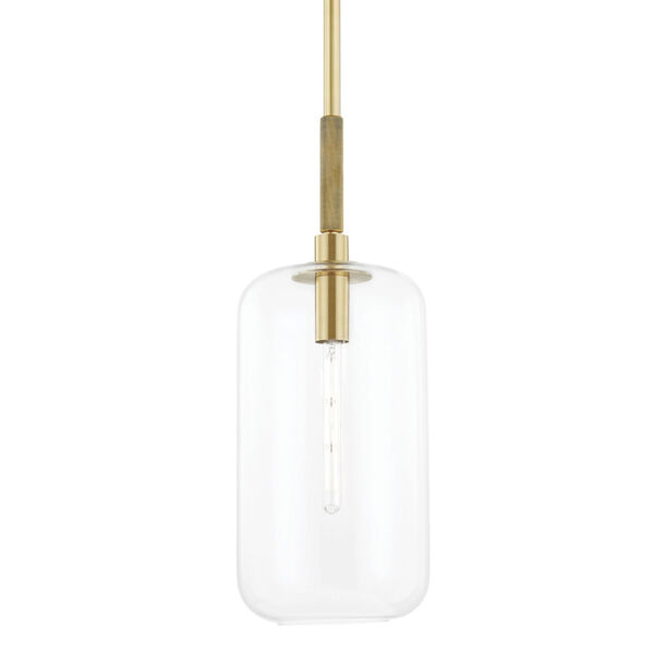 Lenox Hill Aged Brass One-Light Pendant with Clear Glass Shade, image 1