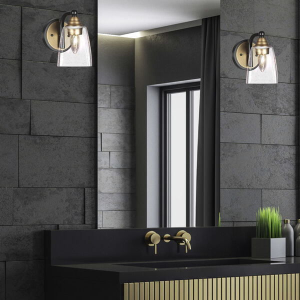 Paramount Matte Black and Brass One-Light 5-Inch Wall Sconce with Clear Bubble Glass, image 2