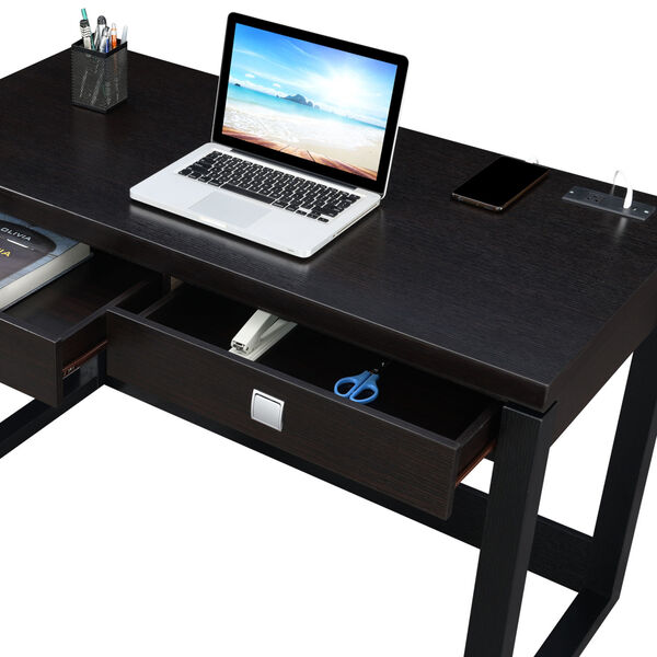 Newport Espresso and Black Two-Drawer Desk with Charging Station, image 5