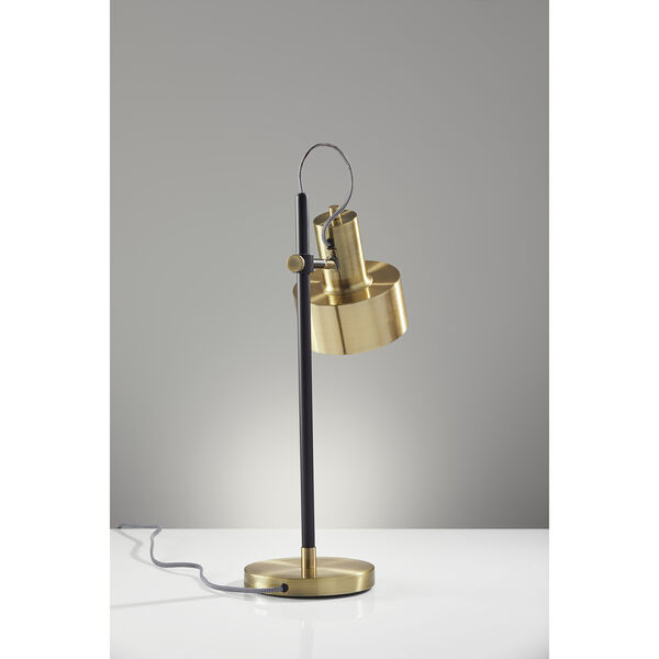 Clayton Matte Black and Antique Brass One-Light Desk Lamp, image 3