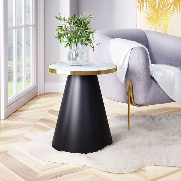 Fusion Black, Gold, and White Marble Side Table, image 2