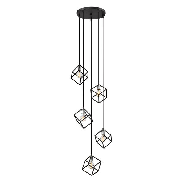 Vertical Matte Black and Brushed Nickel Five-Light Pendant, image 1