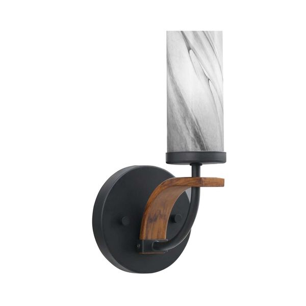 Monterey Matte Black Wood Metal One-Light Wall Sconce with Three-Inch Onyx Swirl Glass, image 1