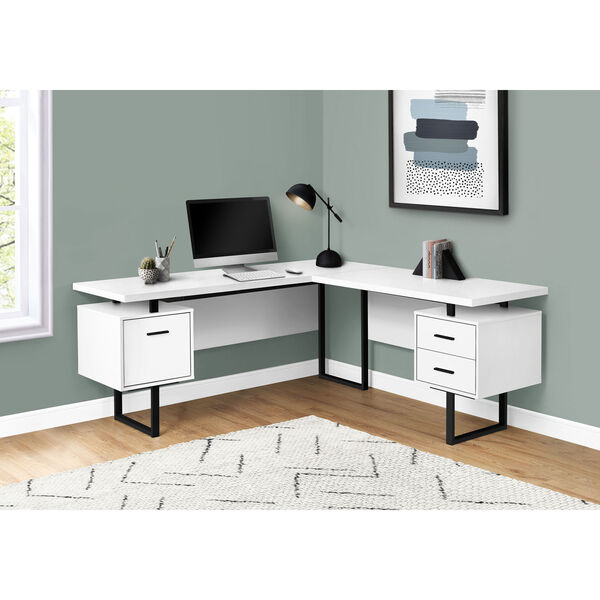 White and Black 71-Inch L-Shaped Computer Desk, image 2