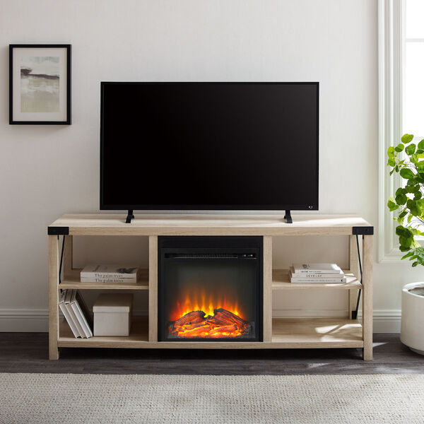 White Oak Metal-X Fireplace TV Stand, image 4