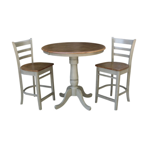 Emily Hickory and Stone 36-Inch Round Extension Dining Table With Two Counter Height Stools, Three-Piece, image 1