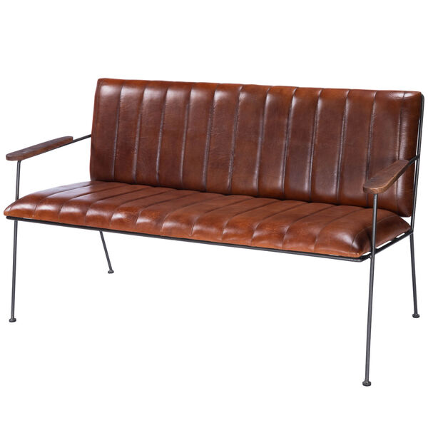 Phoenix Brown and Black Leather Padded Seat Bench, image 1