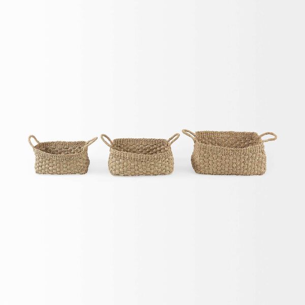 Emra Light Brown Seagrass Rectangular Basket with Handles, Set of 3, image 2
