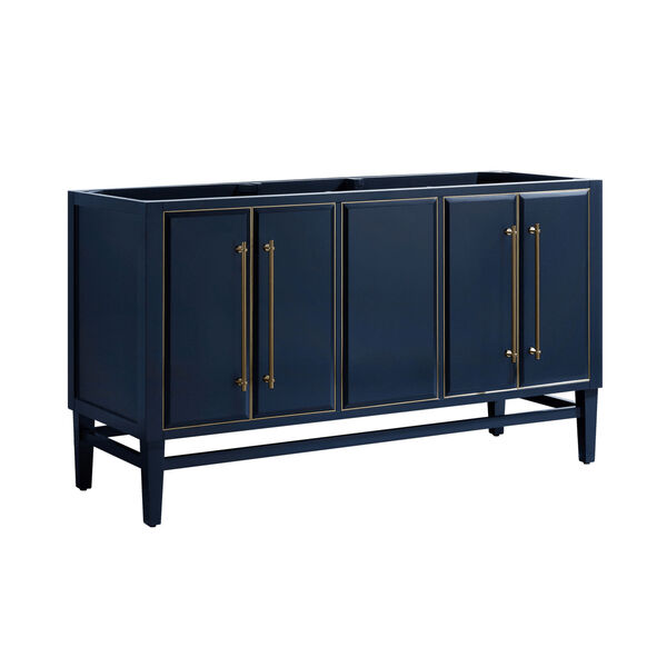 Navy Blue 60-Inch Bath vanity Cabinet with Gold Trim, image 2