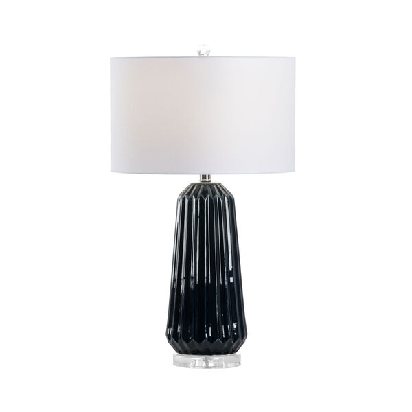 Midnight Blue Glaze and Clear One-Light Ribbed Ceramic Table Lamp, image 1